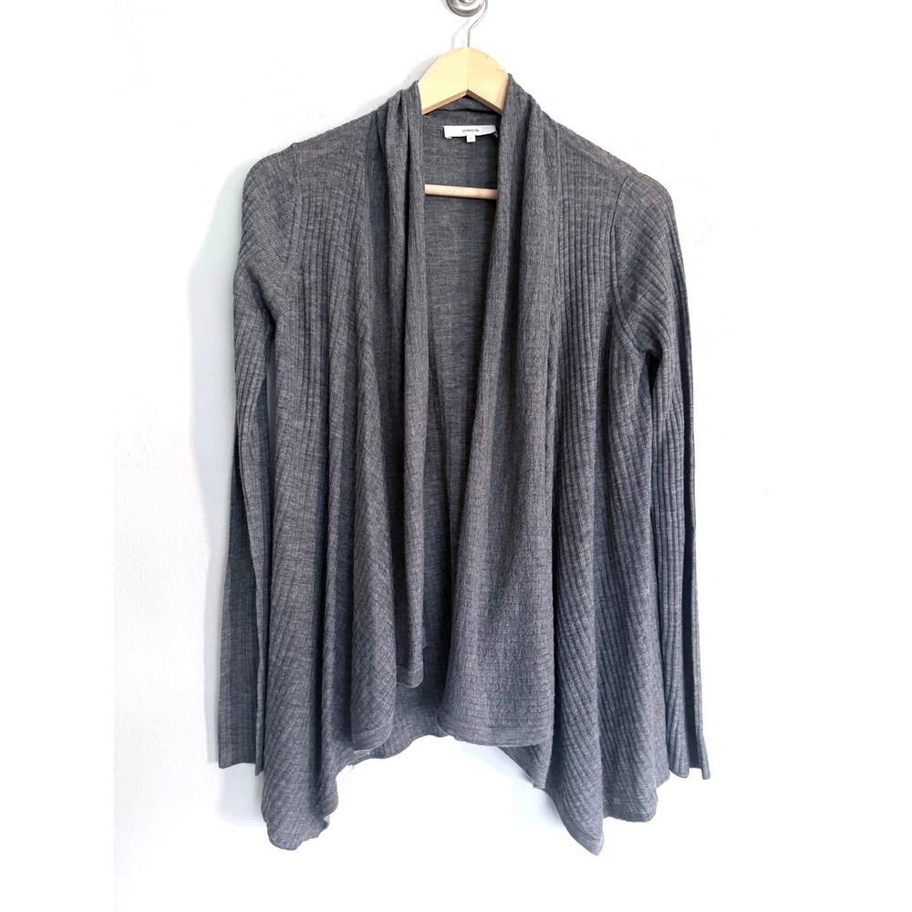 VINCE heather gray wool cashmere lightweight ribbed long sleeve cardigan sweater